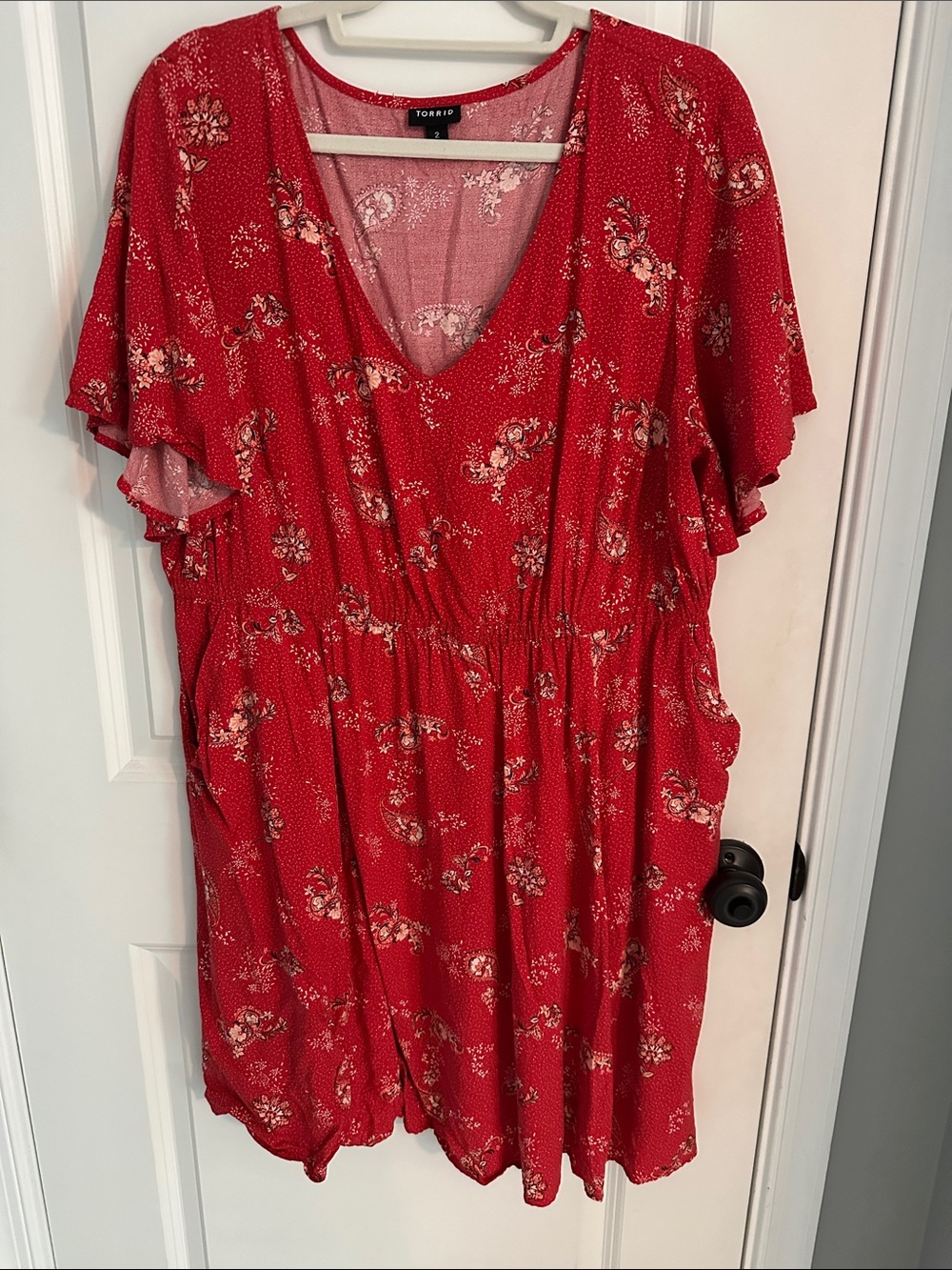 torrid Red Floral V-Neck Flutter Sleeve Tunic